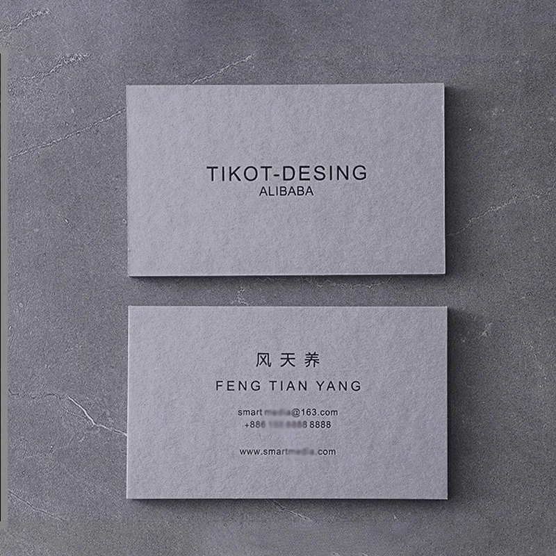 Customized Business Card 3D Smoke Gray Dark Gray Card Gold Foil Embossed Debossed Logo 200PCS For Wedding Thank You Gift Card