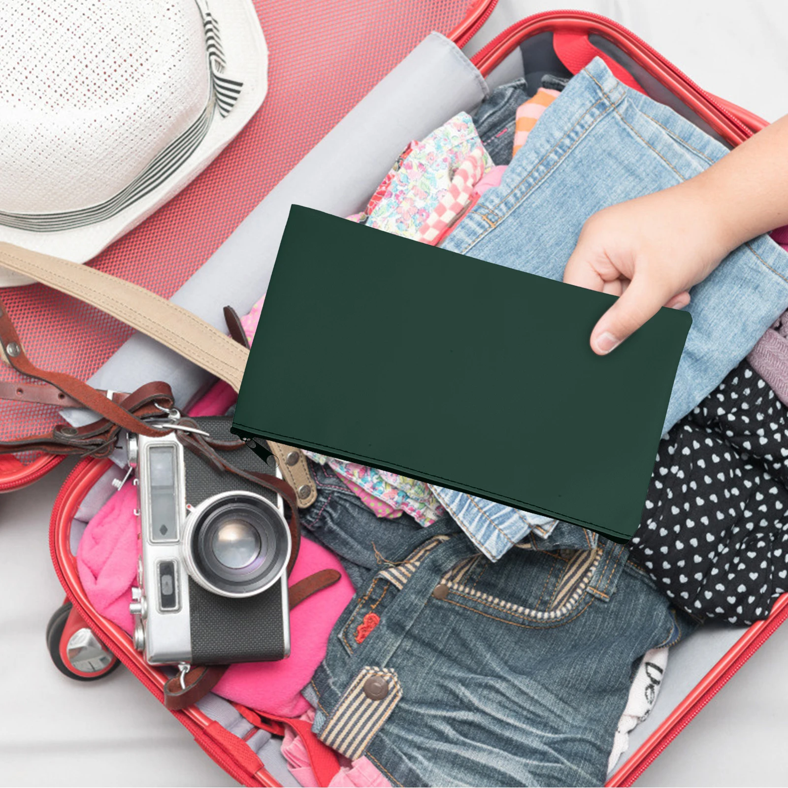 2pcs Bill Bag Cash Bags PU Storage Pouch Green Zipper Money Organizer Files Document Holder Teacher Bank Student Worker
