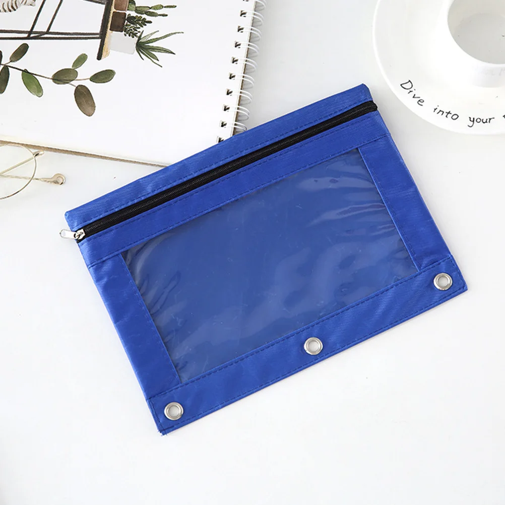 

3 Pcs Three Hole Oxford Cloth Binder Pencil Case Zipper Pocket Folder Pen Holder Storage Document ganizer