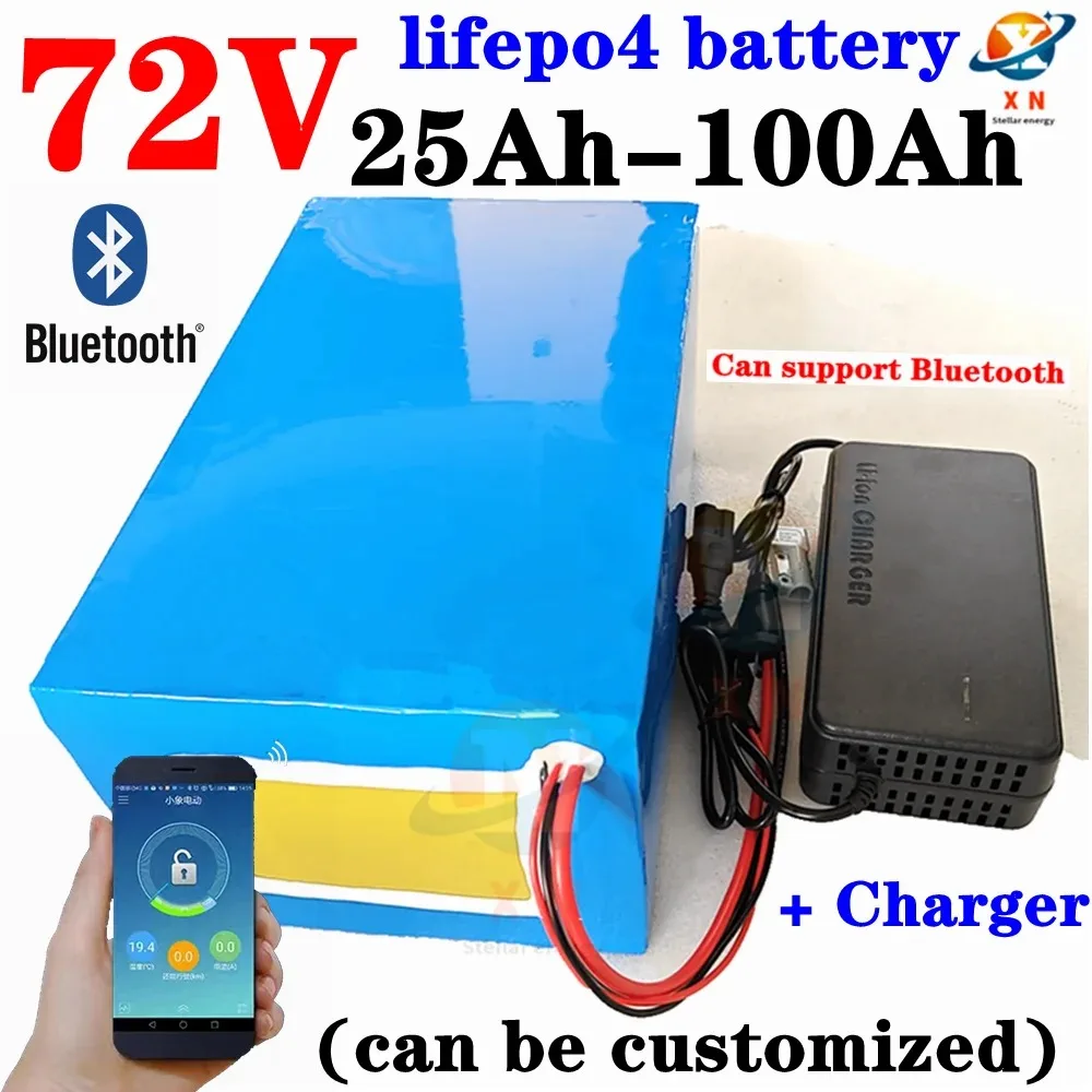 72v 50Ah 60Ah lifepo4 lithium battery 30Ah 72V 40Ah 100Ah 80Ah bluetooth BMS APP for 5000W scooter ebike Motorcycle +charger