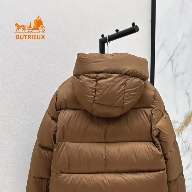 Veste à capuche longue en duvet d'oie grise pour femme, manteau chaud, veste courte simple et élégante, nouveau style, hiver 2024