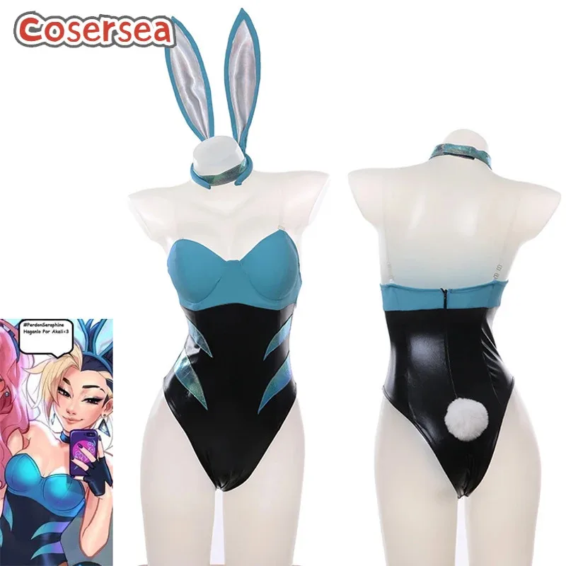 

Cosersea Akali Bunny Dress Cosplay Costume Game Game LOL Akali Sexy Women Bunny Uniform Suit Jumpsuit Halloween Outfit Fullset