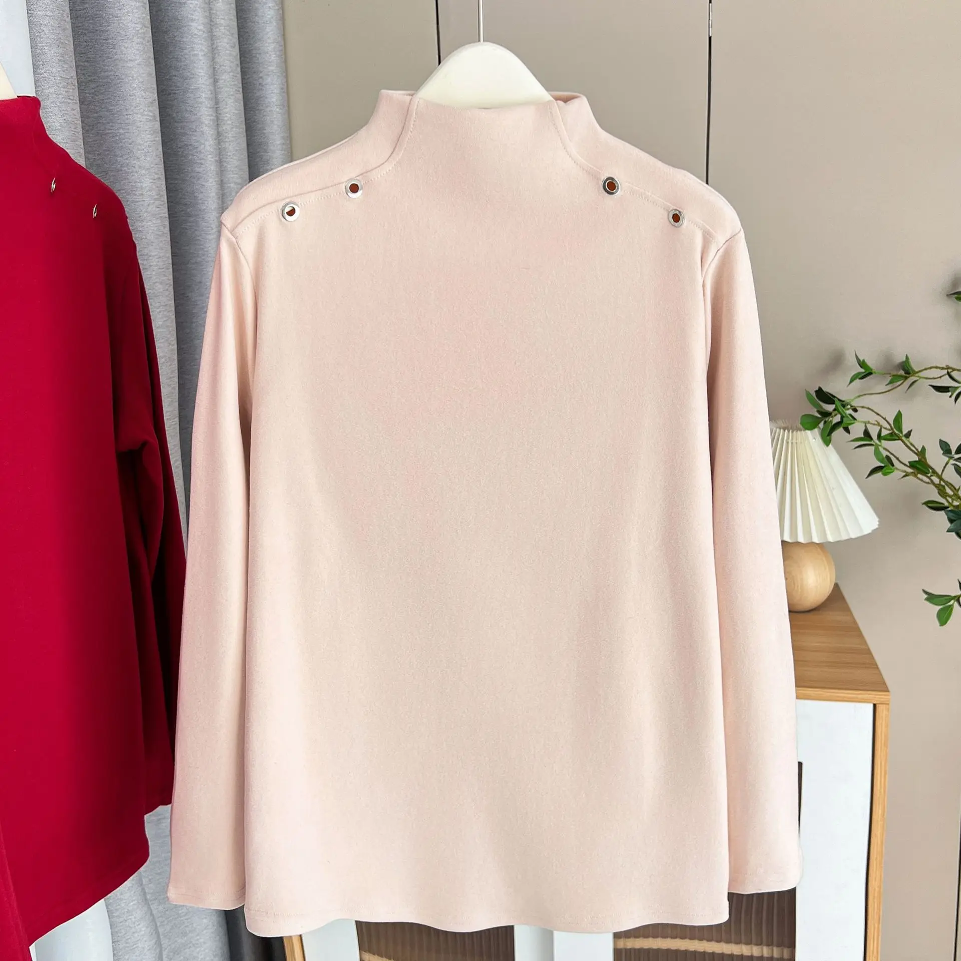 Spring New Plus Size Women's Basic T-shirt 100kg long-sleeved Tops De Velvet Warm Fabric Female Tees 3288