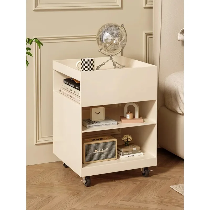 

Movable Small Iron Side Table with Wheels, Bedside Storage Cabinet, Modern and Simple Bedroom Rack