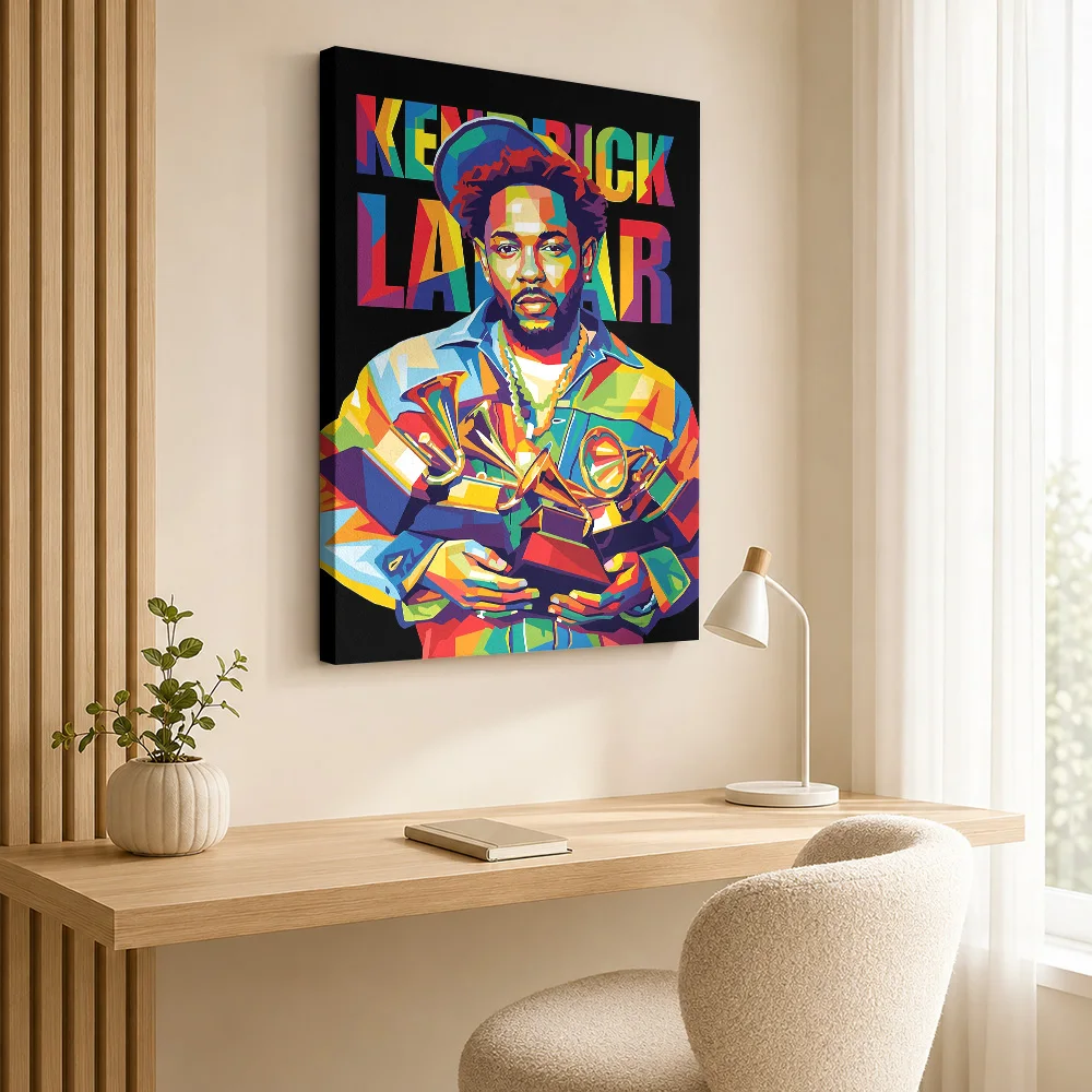 Kendrick Lamar Colorful Portrait Framed Canvas Poster Customized Photo Retro Music Canvas Wall Art for Bar Decor Ready to Hang