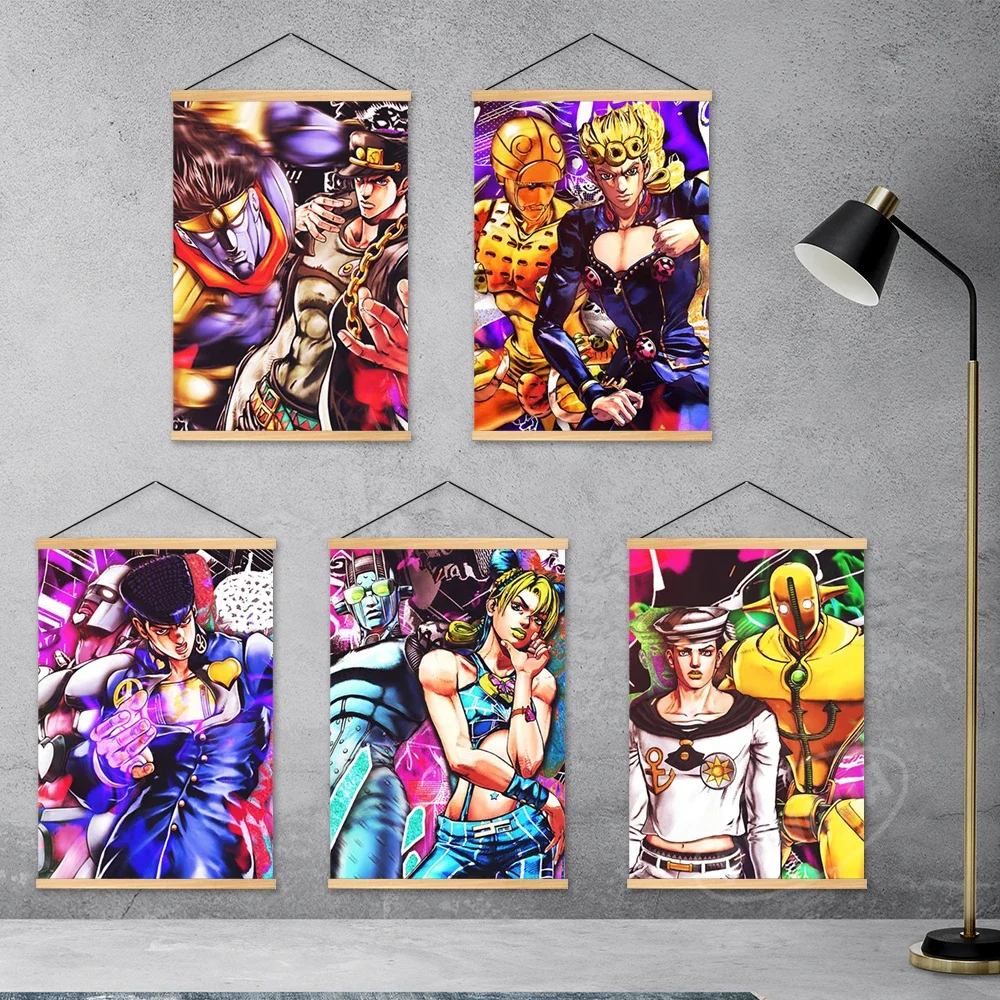 

Wooden Hanging JoJo's Bizarre Adventure Poster Anime Canvas HD Prints Painting Jolyne Cujoh Wall Art Modular Pictures Home Decor