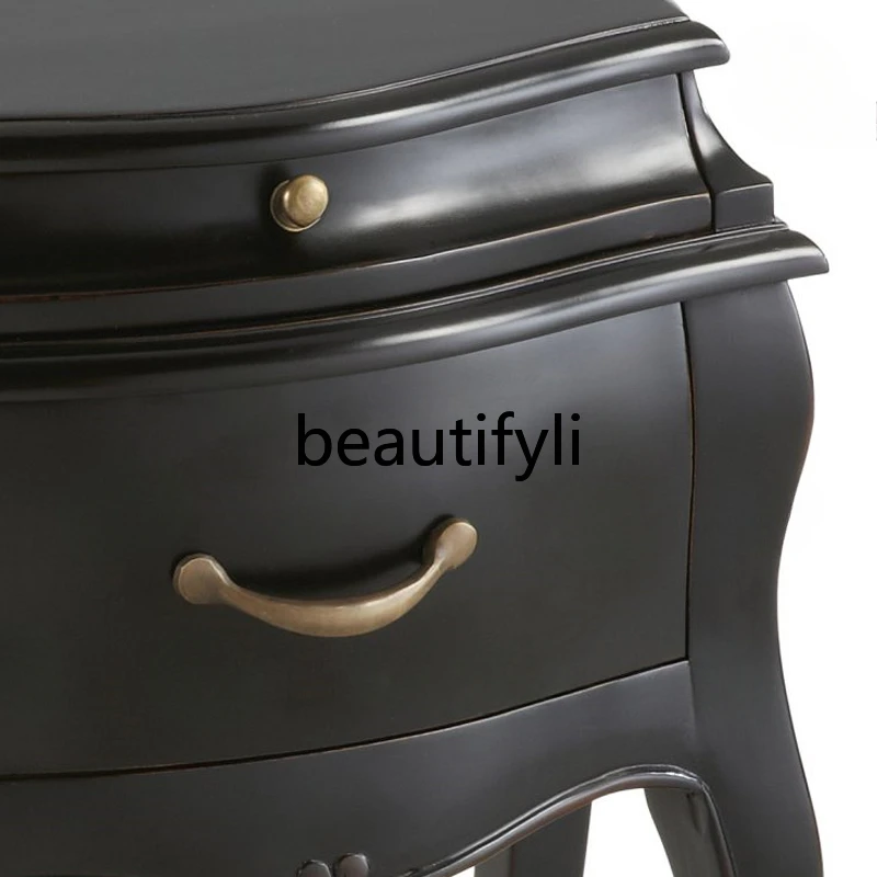 Black solid wood bedside cabinet storage bedroom storage cabinet small apartment