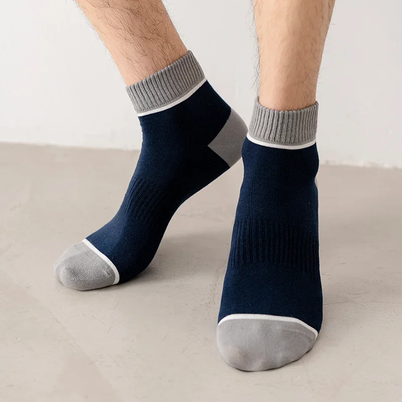 Calcetines deportivos de algodón para hombre, medias cortas transpirables de ocio, transpirables, con rayas de doble aguja, estilo japonés