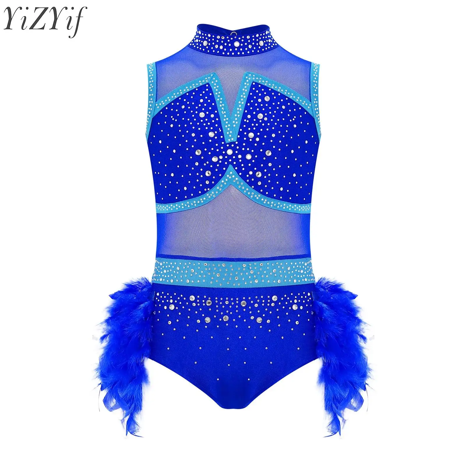 

Kids Girls Latin Jazz Dance Dress Ballet Ballerina Costume Figure Skating Dancewear Cutout Back Rhinestones Skirted Bodysuit