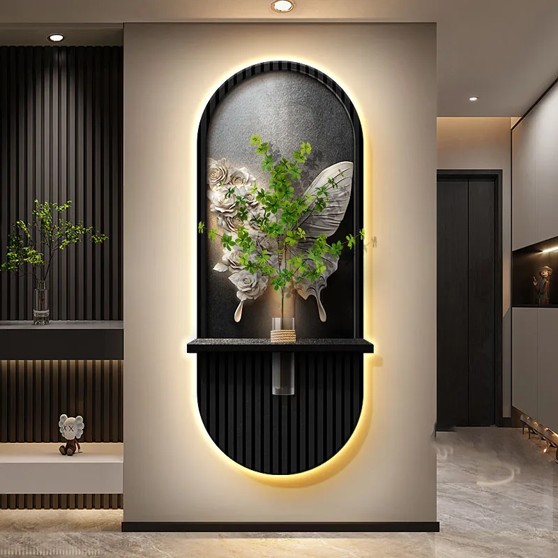 

Entrance Decoration Log Color Wall Lamps Green Plant Corridor Hallway Modern Hanging Painting High-end Living Room Mural Lights