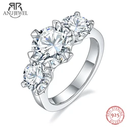 AnuJewel 5ct D Color Moissanite Three Stone Engagement Silver Ring 18k Gold Plated Promise Wedding Ring With Cer Jewelry