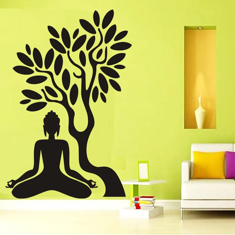 Buddha Vinyl Decal Buddha Tree Blossom Yoga Meditation Relaxation Zen Mural Art Wall Sticker Living Room Bedroom Home Decor