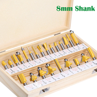24PCS 8mm Shank DIY Woodworking Router Bits Set Milling Cutter For Wood Flush Straight Chamfer Trimming Engraving Tool