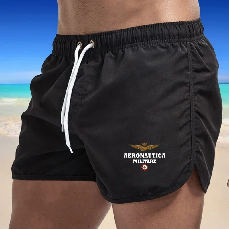 Shorts de natação estampados masculinos, shorts de praia de secagem rápida, terno de banho, bolso respirável, 2024