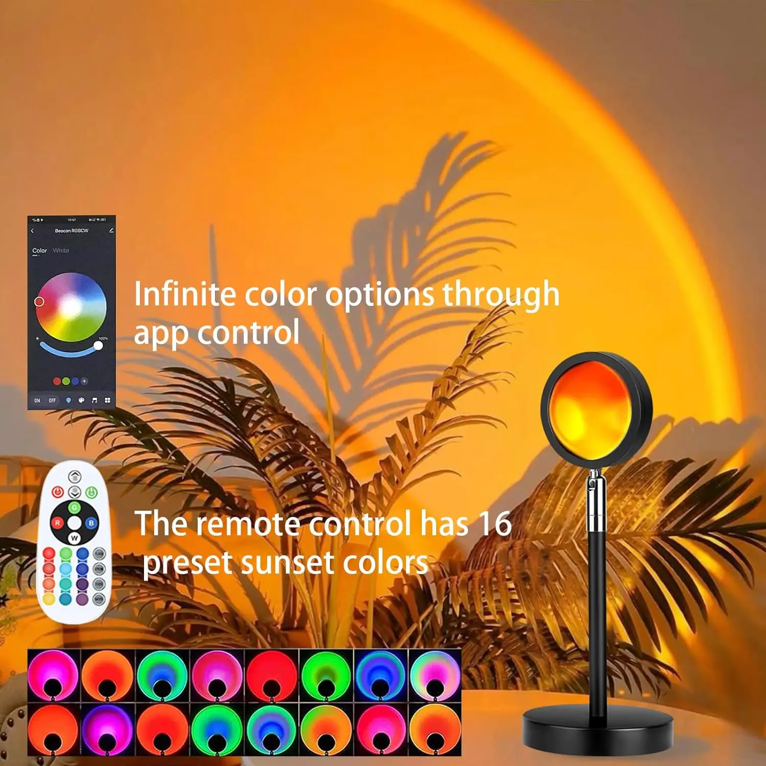 Smart Sunset Rainbow Lamp Projector Bluetooth RGB Remote Control Light Atmosphere Led Desk Lamp for Home Bedroom Wall Decoration