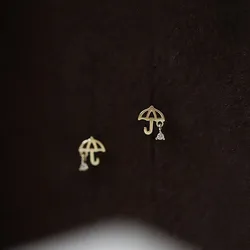 925 Sterling Silver 14k Gold Plated Zircon Pendant Cute Umbrella Earrings for Student Fun Jewelry Gift