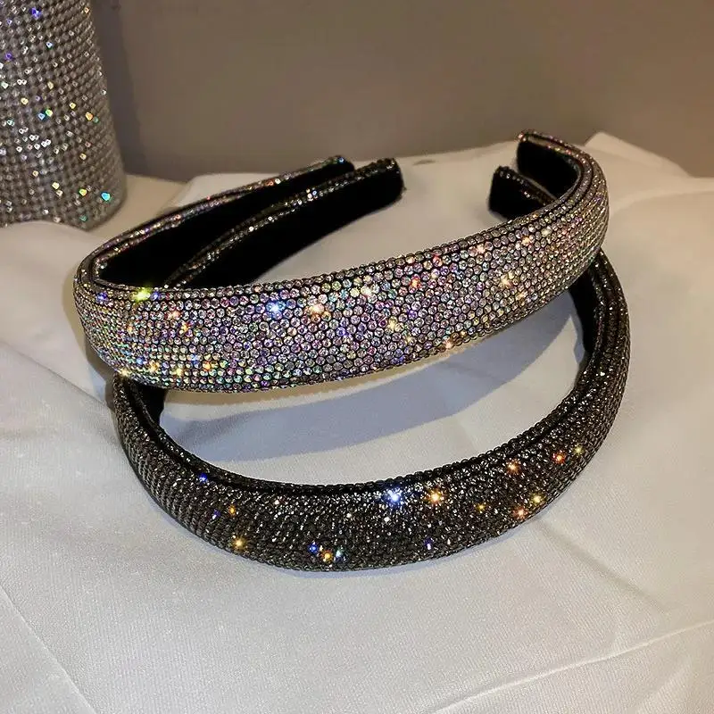 

Full Rhinestone Wide Shiny Headbands Silver Crystal Velvet Hairbands for Women Girls Hair Hoops Party Jewelry Hair Accessories