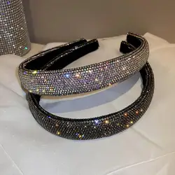 Full Rhinestone Wide Shiny Headbands Silver Crystal Velvet Hairbands for Women Girls Hair Hoops Party Jewelry Hair Accessories