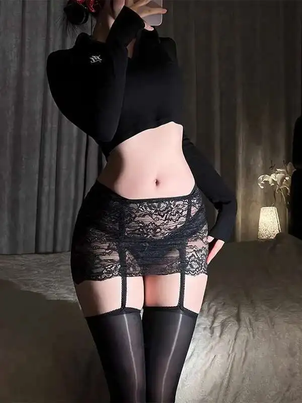 شبكة شير رقيقة التنانير الصغيرة الحمالة جوارب شفافة مثير الكورية الدانتيل ملفوفة الأرداف لامعة النفط الحرير الأسود مثير CWL8