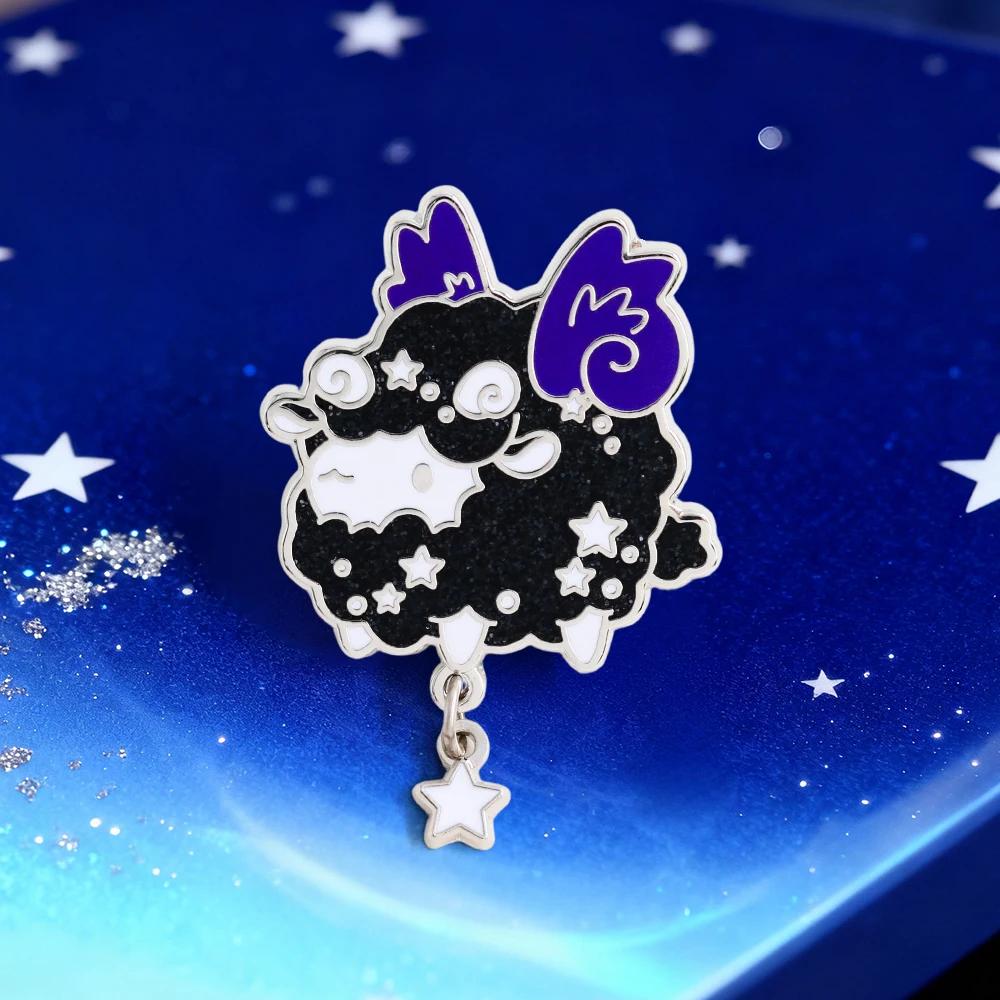 Dark Star Black Sheep Brosche, blaues, geflügeltes, niedliches Cartoon-Tier-Abzeichen, modischer Kragen-Schmuck, Emaille-Anstecker, Kleidungsaccessoires, Geschenke – Detail 4