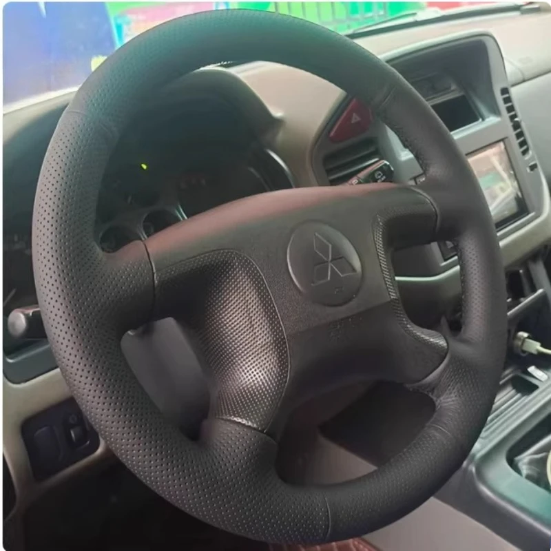 

For Mitsubishi Pajero v73 v77 2004-2010 Hand-stitched Full perforation black Genuine Leather non-slip car Steering Wheel Cover