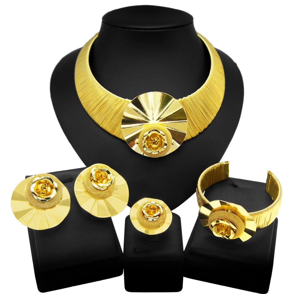 

Yulaili Latest 24K Gold Beautiful Silver Jewelry Set Favors Dubai Bridal Wedding Necklace Available Women's Costume Accessories