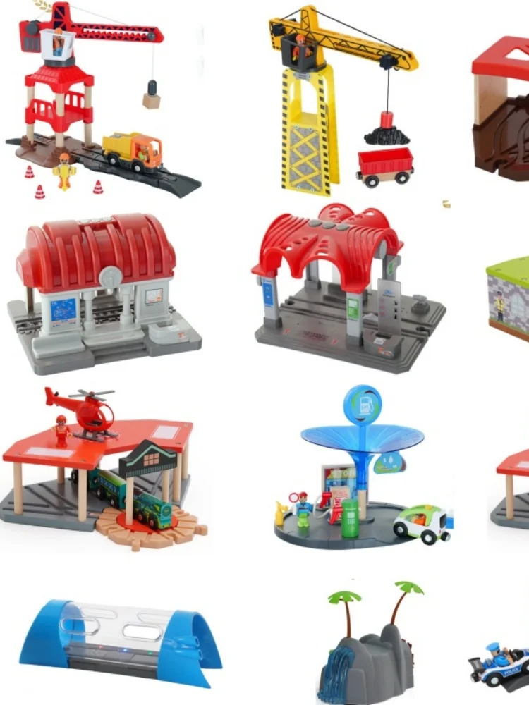 Toutes sortes de rails de Train en bois, accessoires, pont en bois, Tunnel, Rail urbain, surpass adapté aux rails en bois, jouets, scène de jouet