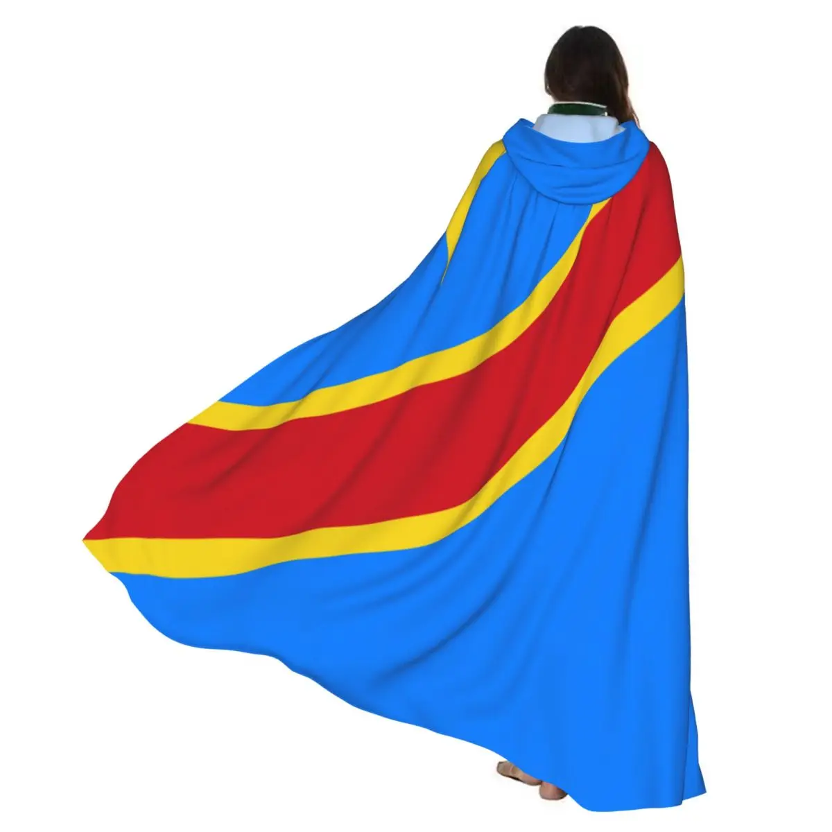 

Halloween Witch Cosplay Cloak Hooded for Adult Democratic Republic Of The Congo Flag Witch Grim Reaper Long Cape