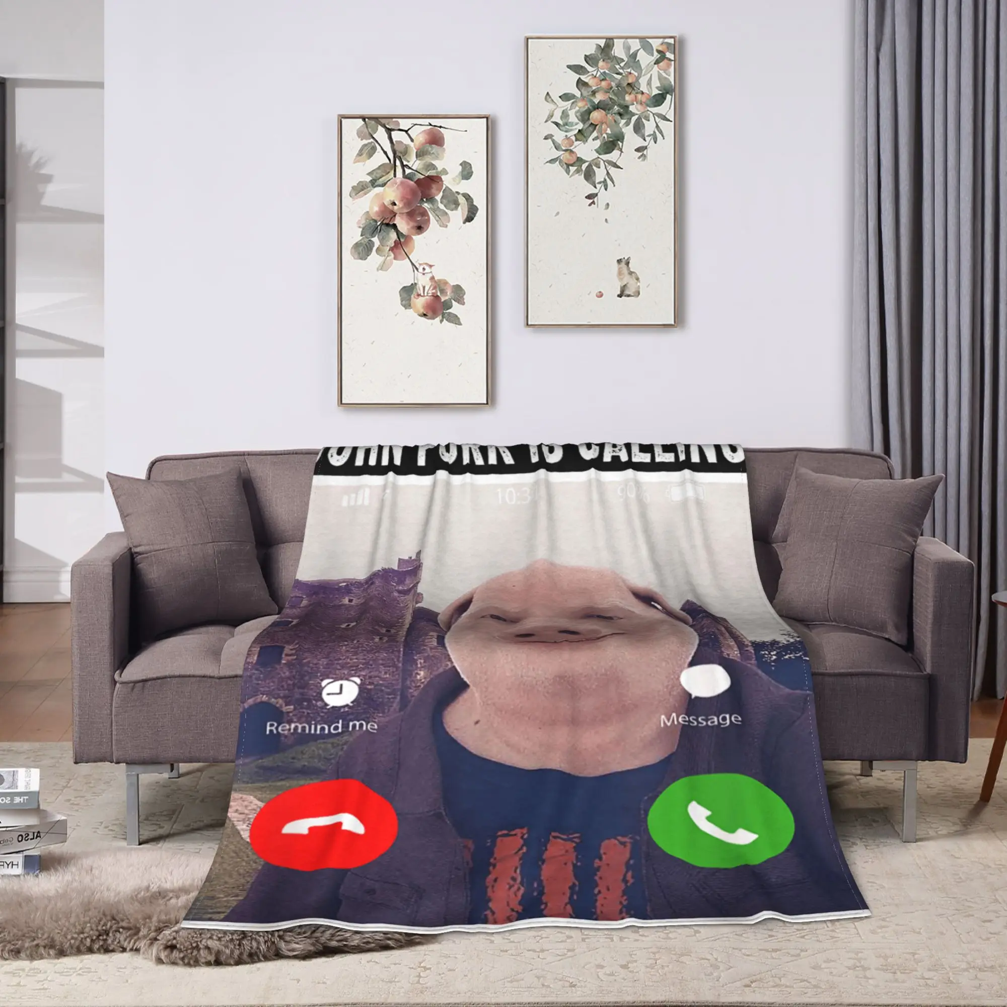 John Pork Answer Call Phone Blanket  Warm Soft Fashion Plush Throw Blanket For Couch Chair Flannel Bedspread Bed Cover