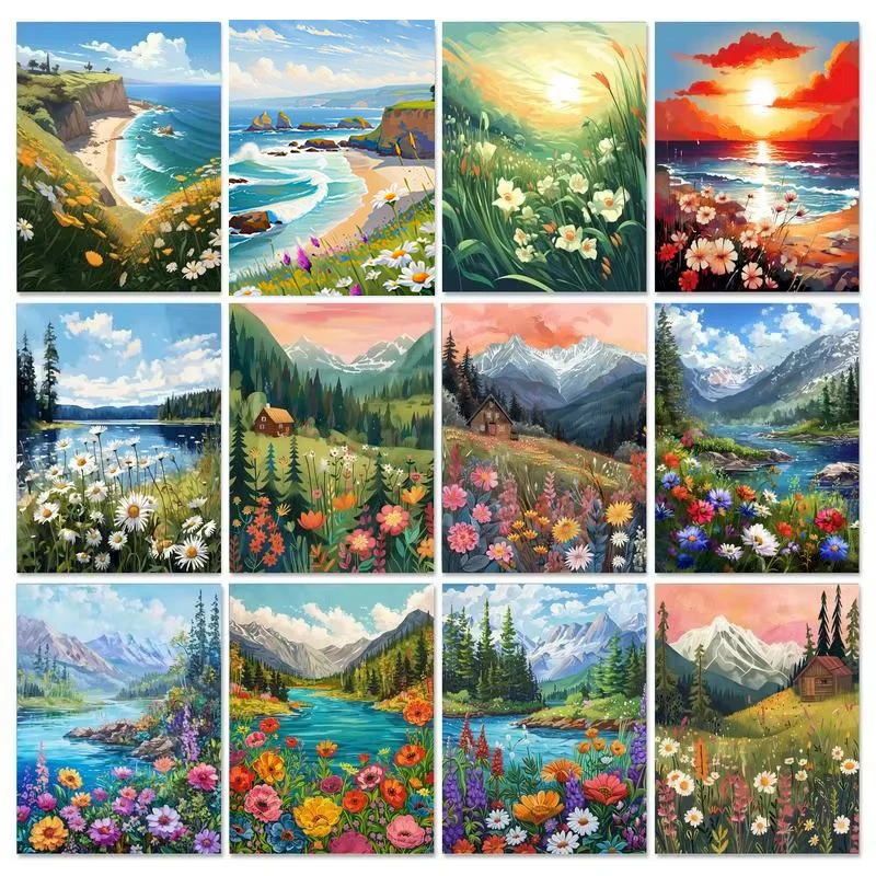 GATYZTORY Flower DIY Painting By Numbers For Adults Landscape Canvas Picture Print On Canvas Unique Gift For Home Wall Decor