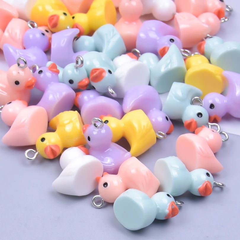 10/30/50/100pcs/Lot Multicolored Resin 3D Duck Charms Cute Animal Pendant For Jewelry Making Diy Earrings Keychain Accessories
