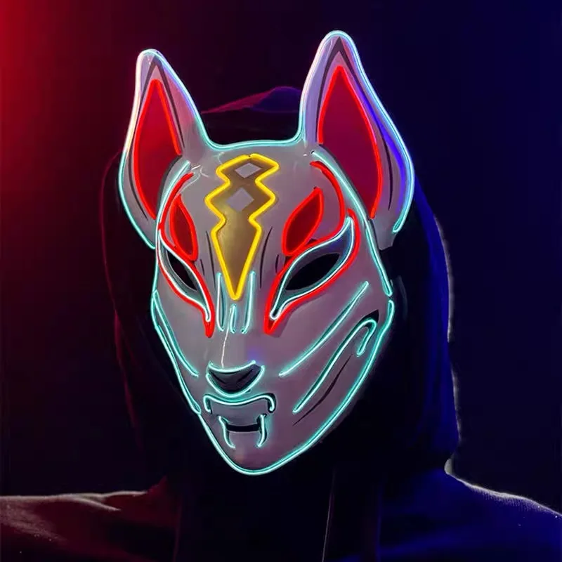 Hot Sale Anime Mask Halloween Cosplay Fox Mask Neon Light up Mask LED Luminous Masks Glow In The Dark Carnival Party Supplies