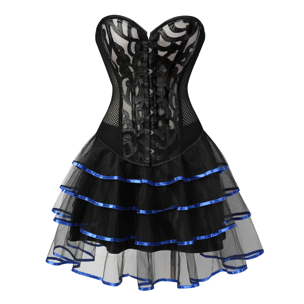 

Corset Plus Size Dress Skirt Tutu Halloween Costumes Sexy Bustiers Lace up Gauze Perspective Lingerie Women Party Black