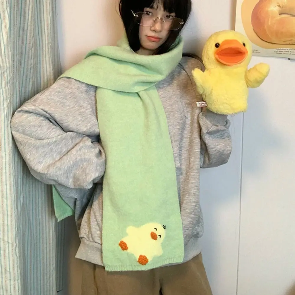 Lenço bordado colorido dos desenhos animados estilo coreano engrossado cachecol de malha de caxemira à prova de vento doce inverno pescoço mais quente estudante