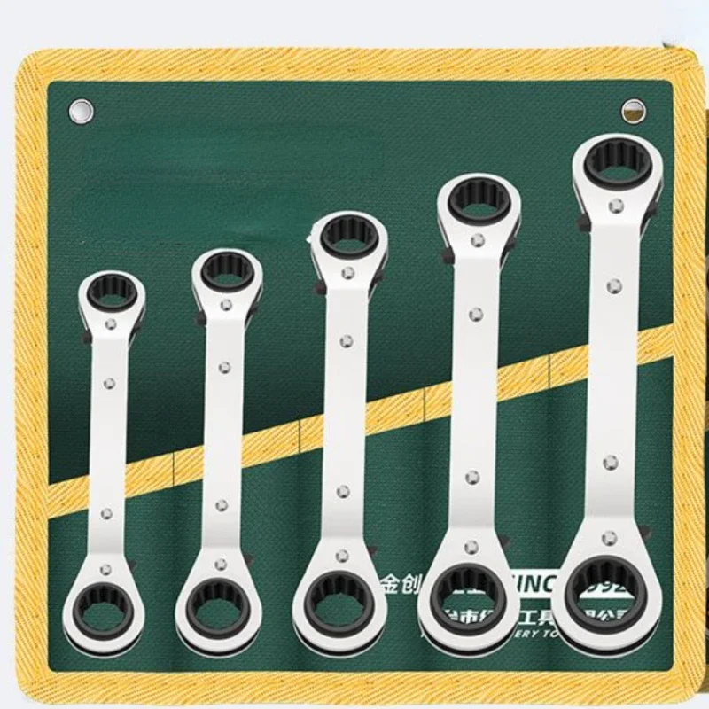 Reversible Ratchet Wrench Set with Universal Tools, Double-headed Plum-shaped Wrench for Automotive Repair and Hardware