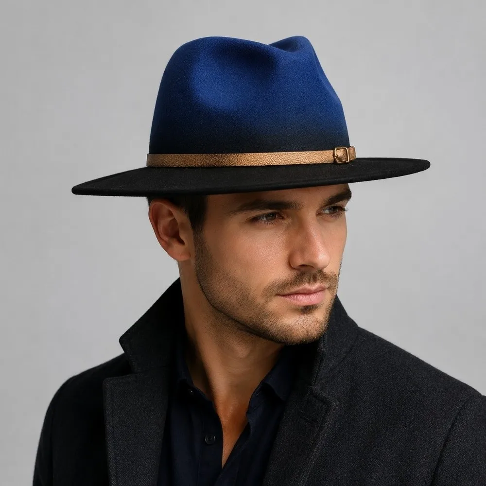 Casual Wide Brim British Fedora Hat Gradient Color Gentleman Winter Woolen Hat Panama Cap Jazz Hat Woolen Cowboy Hat Women