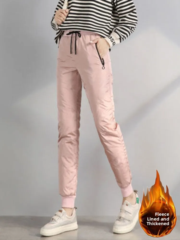 Thickened Fleece Women's Cotton Pants Winter Skiing Waterproof Windproof High Waist Bootcut Trousers Warm Commute Style Polye...