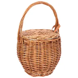 Onion Wicker Picnic Basket Shopping Storage Bins Double Folding Flower