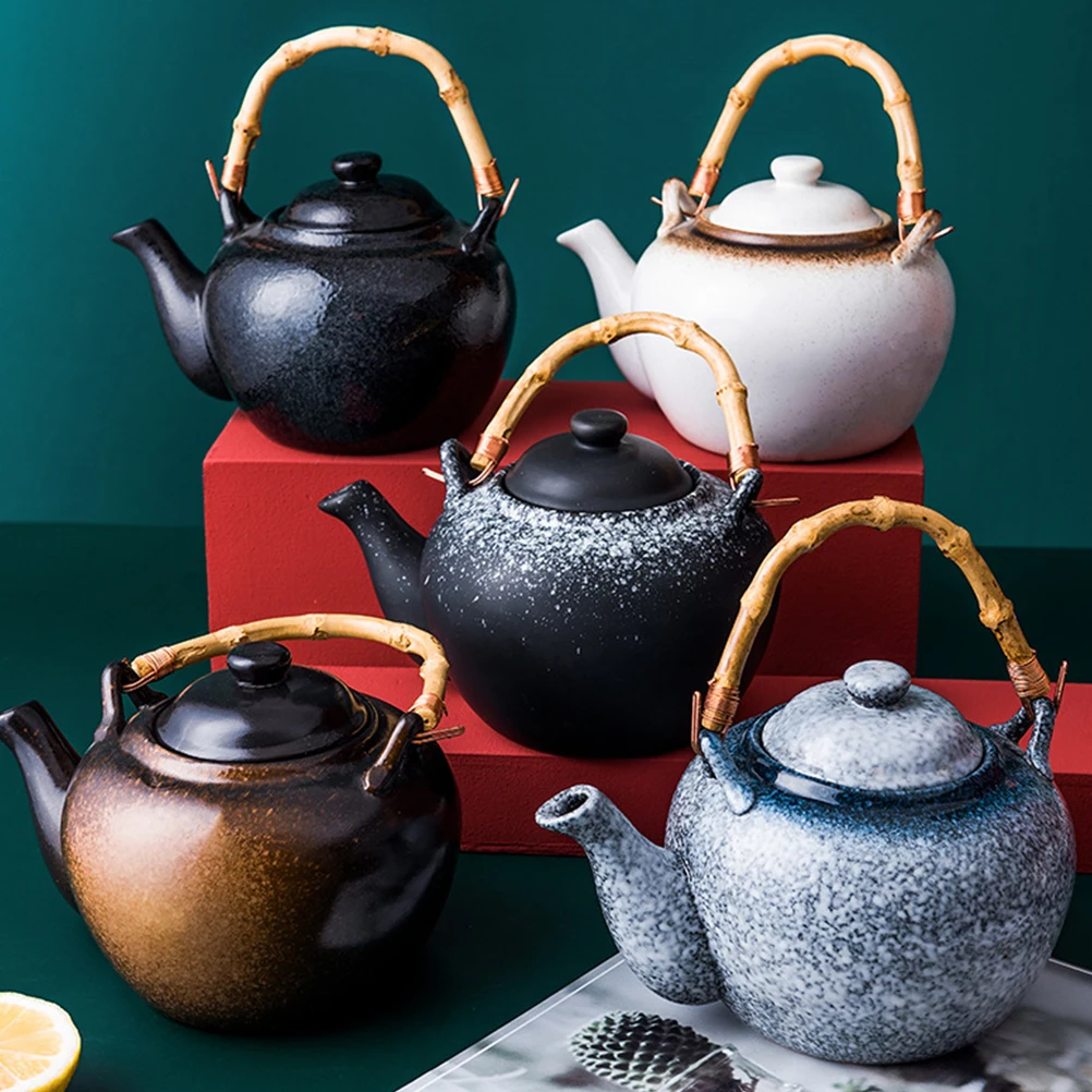 

Ceramic Teapot Handheld Tea Brewer Pots Water Jar Wooden Handle Kettle Japanese Style Safe Enjoy Leisure Time Work Efficiency