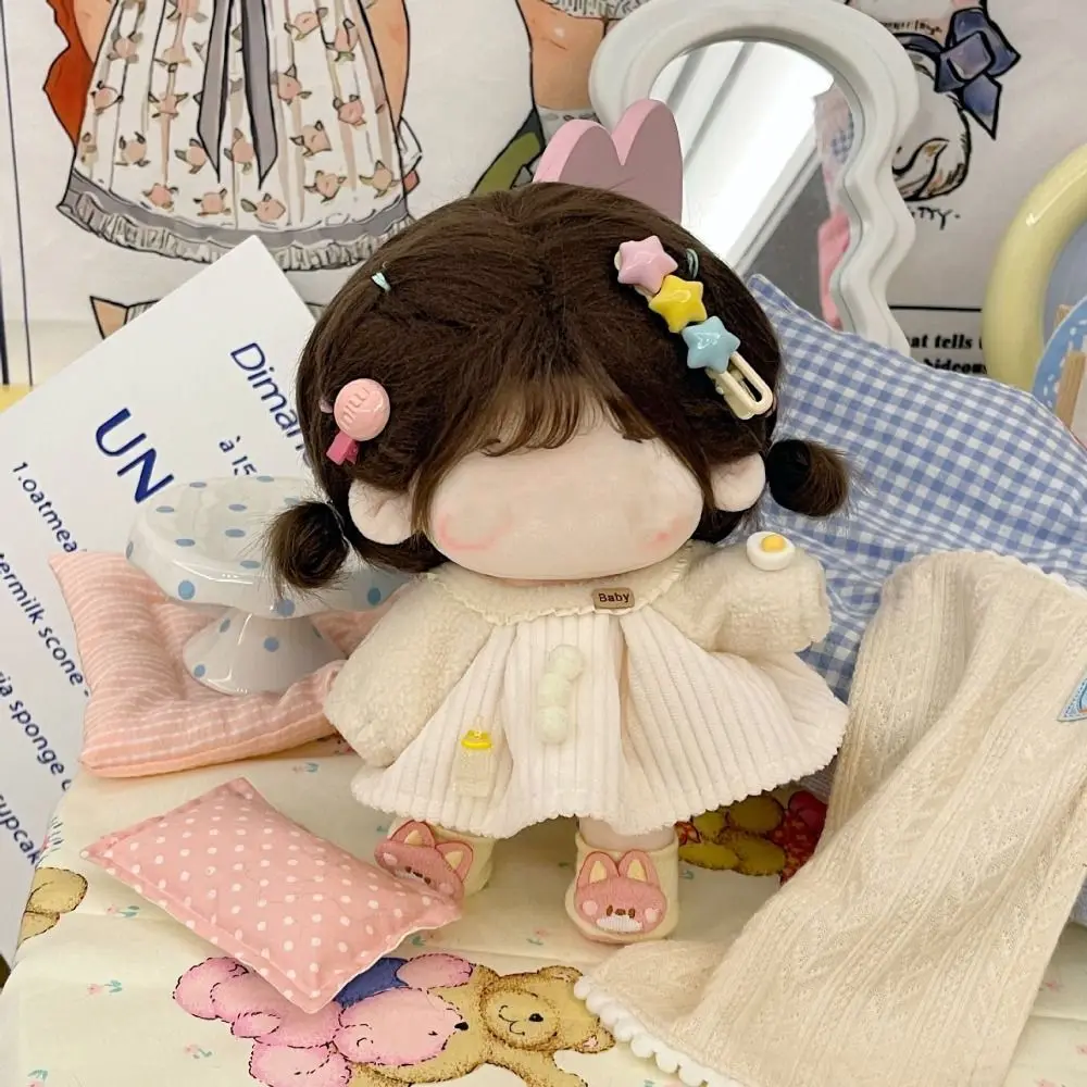 10CM/20CM Doll Clothes Beige Doll Accessories Mini Plush Dress Photo Props Changing Dressing Game Cute Hairball Dress