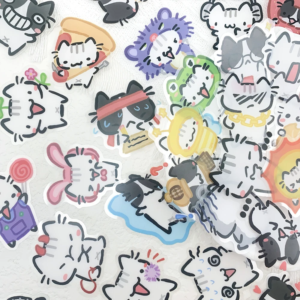 54 stücke Kleine Katze Transparent PET Aufkleber Aufkleber Für Laptop Sammelalbum Koffer Gitarre DIY Ästhetische Aufkleber Kreative Geschenke – Detail 11