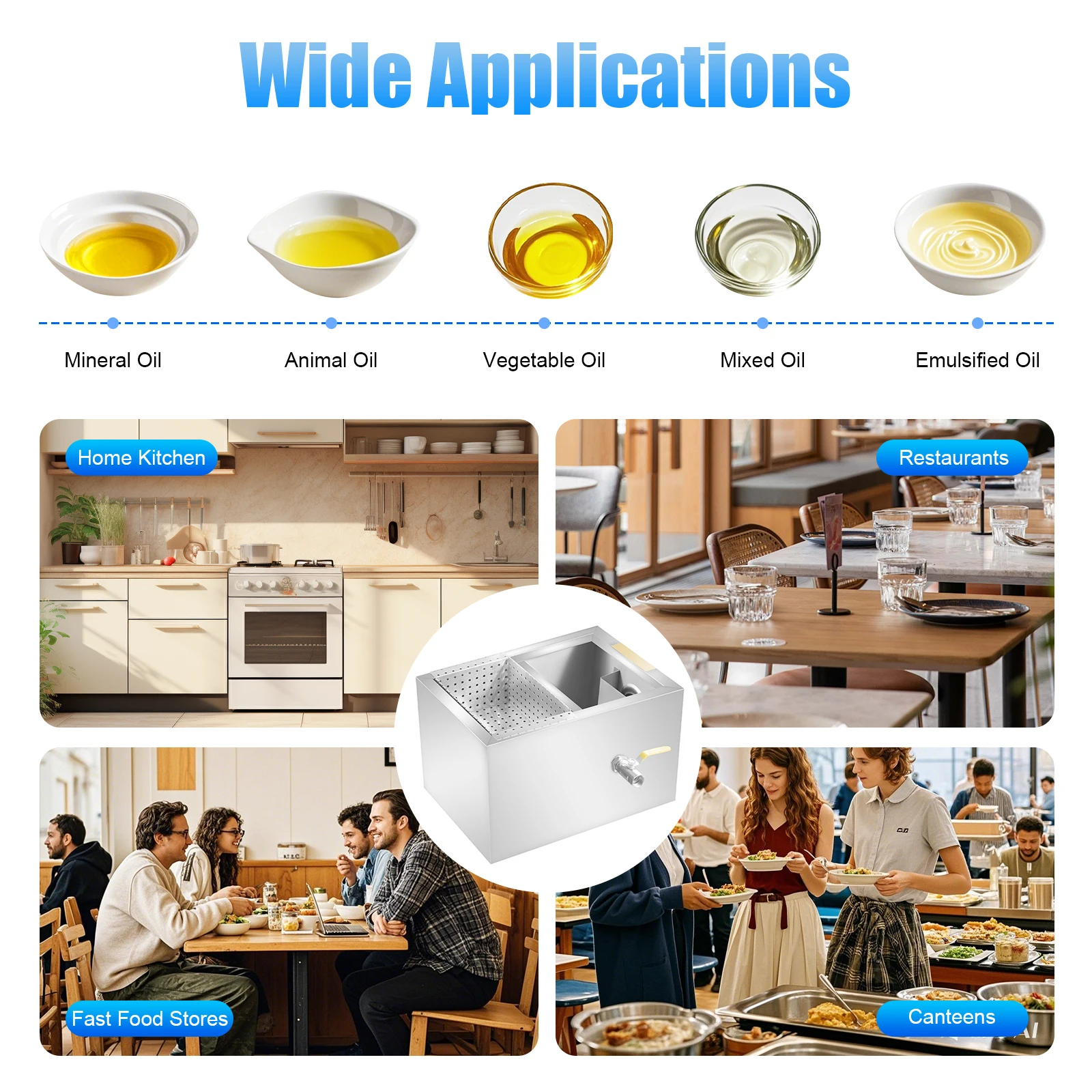 ชุดอุปกรณ์กรองน้ำมันและน้ำเสีย สแตนเลส ขนาด 13.8*9.8*9 นิ้ว ความจุ 20 ลิตร สำหรับร้านอาหารและครัว