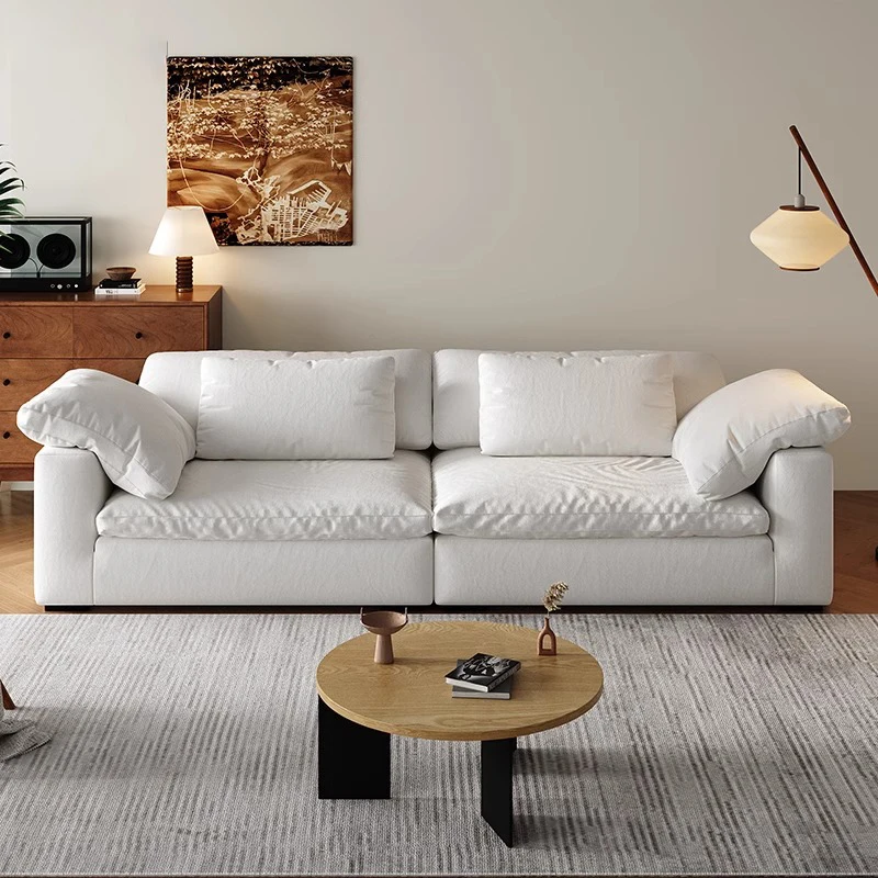 Divano in lino semplice stile wabi color crema moderno e integrato nordico