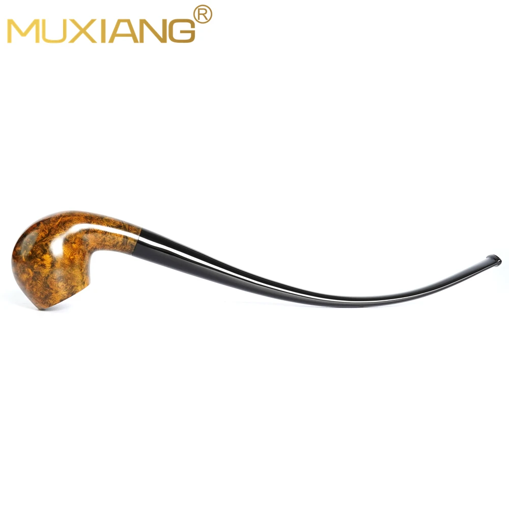 MUXIANG classic briar tobacco pipe curved handle long tobacco pipe acrylic pipe handle Father\'s Christmas gift reading pipe