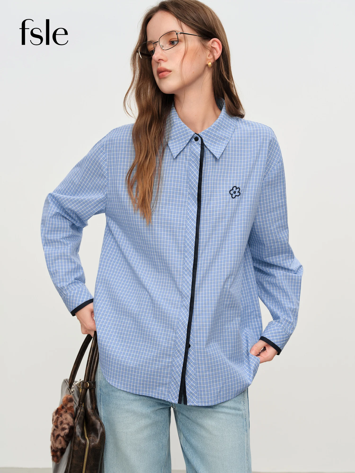 FSLE Camicia a quadri collegiale stile coreano Donna Autunno Inverno 2025 Nuovo design Capispalla con camicia da donna allentata casual slim fit