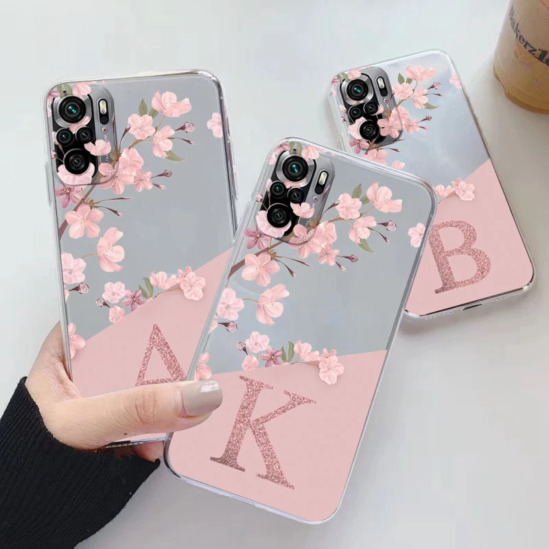 For Redmi Note 10 Pro 10S Case Soft Slim Luxury A-Z Letters Back Cover Shockproof Fundas Clear Bumper For Xiaomi Redmi Note 10