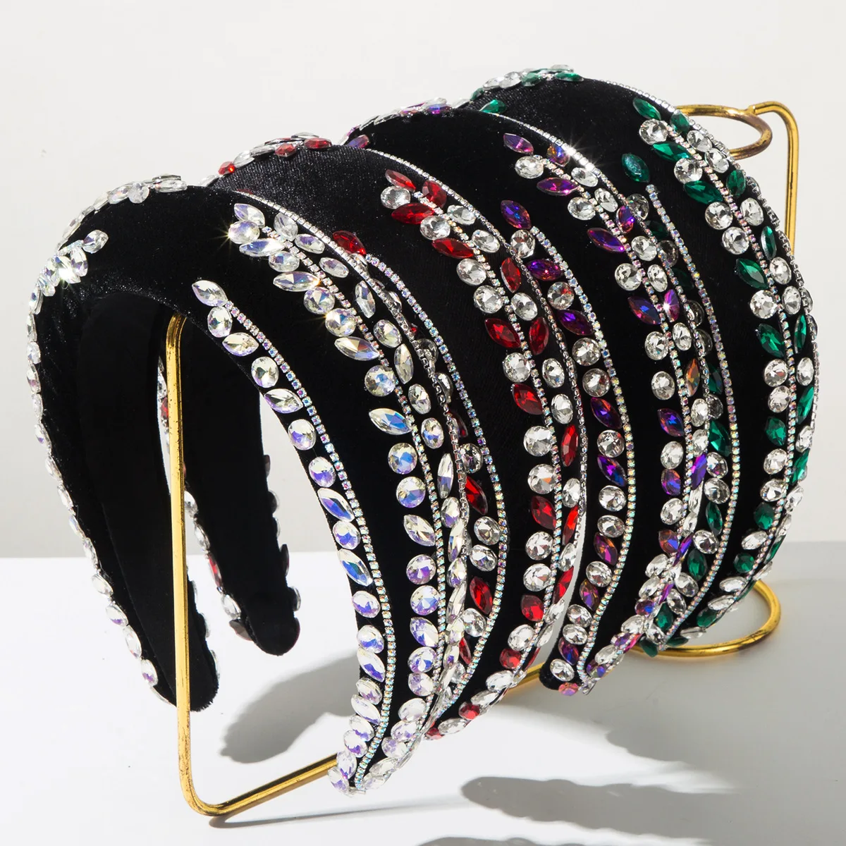 

Повязка на голову Heming в стиле ретро, инкрустированная стразами, из фланели, подчеркивающая женственность, высококачественная, широкая, украшение для волос.