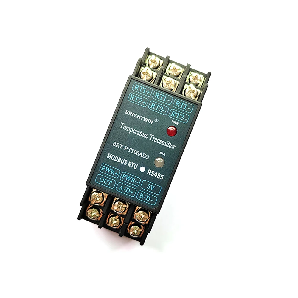 Isolated 2-channel RTD PT100 to RS485 AD Converter 2/3-wire PT100 to MODBUS Temperature Transmitter DIN Data Acquisition Module