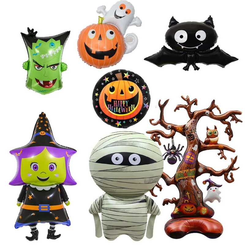 Halloween Pumpkin Ghost Balloons bat spider witch monster head Foil Balloon Inflatable Kids Toys Globos Halloween Party Supplies