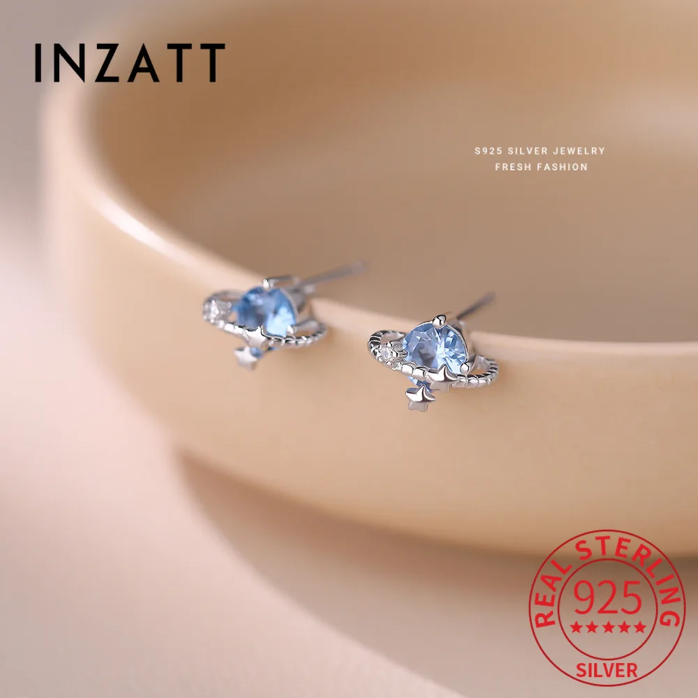 

INZATT настоящее серебро 925 пробы, круглые серьги-гвоздики со звездами, мини-серьги-гвоздики для женщин, милые ювелирные изделия, легкие роскошные аксессуары